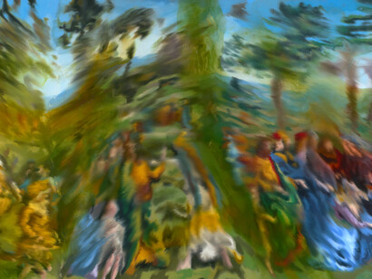Jorge R. Pombo, Variazione del ‘Viaggio di Mosè in Egitto’ di Perugino, 2025. Courtesy of Fabbrica del Vapore