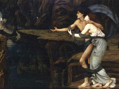 Os riscos do amor: «Orfeu e Eurídice nas margens do rio Estige» (1878), John Roddam Spencer Stanhope
