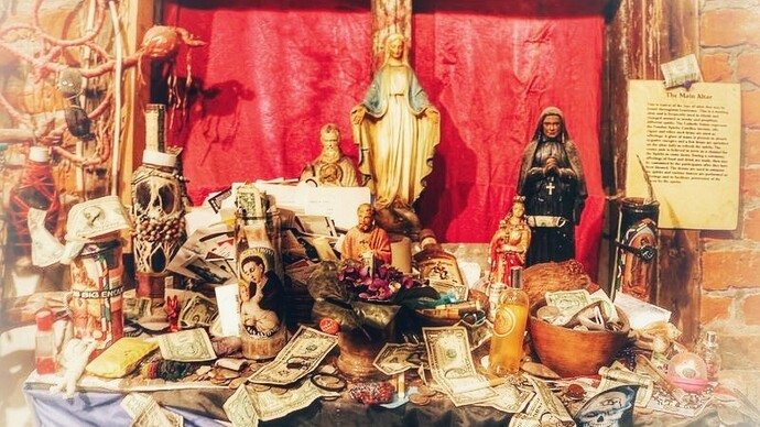 A vodou altar, syncretized with Catholic elements