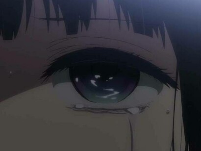 Tears forming in the eyes of a character in Scum's Wish