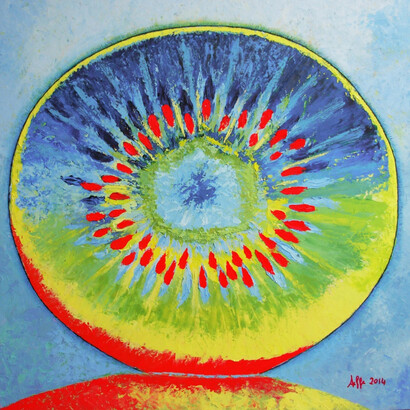 Anna Francesca Gutris, Kiwi, olio misto ad encausto steso a spatola, 90 x 90 cm, 2014