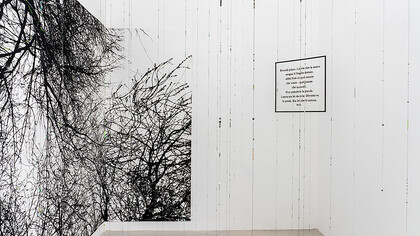 Sabrina Mezzaqui - La celeste pazzia (M.G.) 2024, poetry by Mariangela Gualtieri, in Quando non morivo, Einaudi, p. 5 silkscreen on paper with material elements, beads, thread, 203 x 272 cm, cellulose letters 50 X 50 cm. Photo: Ela Bialkowska, OKNO Studio