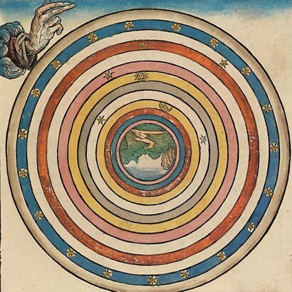 Creazione giorno 4, Dio crea tutte le stelle e i corpi celesti, dalle Cronache di Norimberga, 1493