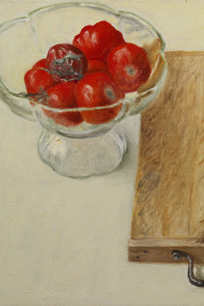 Avigdor Arikha, Tomatoes in a Glass Bowl and Chopping Board, 1998