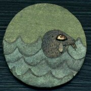 Hannah Battershell, The Seal Woman, mixed media on paper collage, vintage tin, glass, 16 x 11cm (open tin)