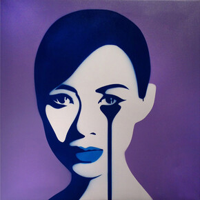 Pure Evil, “Erik Fok’s Nightmare” (Blue/Silver), Spray paint on Canvas, 30″ x 30″ (76 x 76cm)