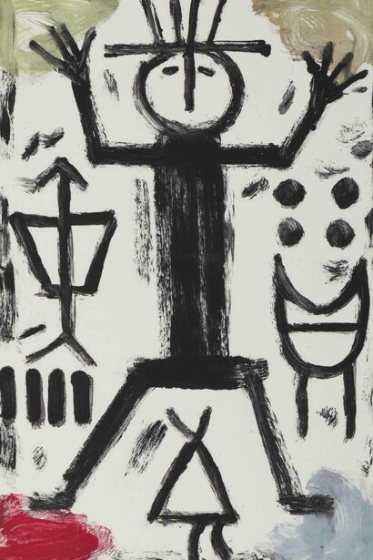 Jaune Quick-to-See Smith, Fremont man (detail), 1996. Courtesy of LewAllen Galleries