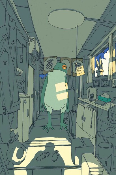 Illustrazione di Lorenzo Ceccotti per "Ranocchio salva Tokyo" di Murakami Haruki