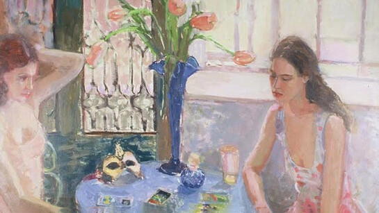 Tracy Burtz, The Reader, 50x53in, oil on linen (detail). Courtesy of Thomas Deans fine art