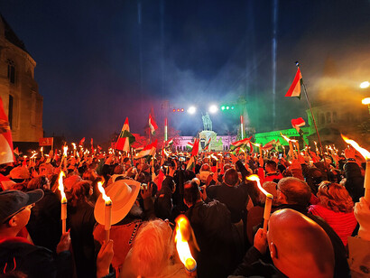 Thousands of people gather in Budapest, Hungary, to celebrate the outcome of the 2026 elections, where Péter Magyar and the Tisza Party defeated the long-ruling government of Viktor Orbán