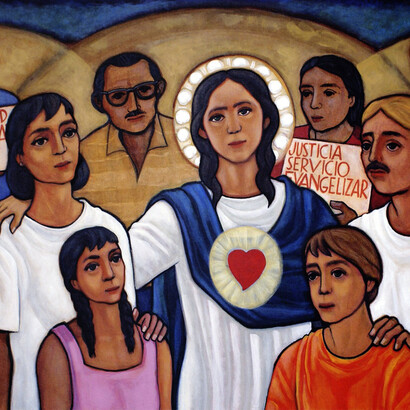 Mural alusivo a la relación de los desposeídos con Jesucristo inspirada por la Teología de la liberación