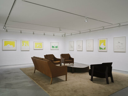 Maria Lassnig, Self with dragon, exhibition view. Courtesy of Hauser & Wirth Gallery