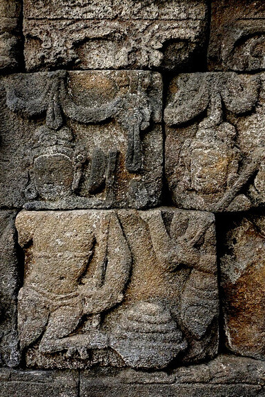 Two Kinnaras relief, Level 2 balustrade, Borobudur, Java, Indonesia