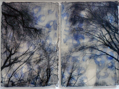 Manuel Felisi, Alberi, 2015, tecnica mista e resina, 33 x 43 cm