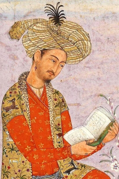 Idealized portrait of Babur (1483–1530) in Persian style, painted in India, c. 1605–1615 (British Museum, 1921,1011,0.3)