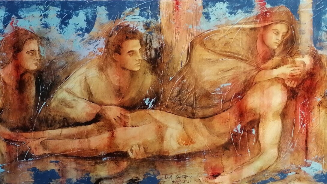 Luigi Salvatori, Deposizione, acrilico su tela, cm 60x120, 2021