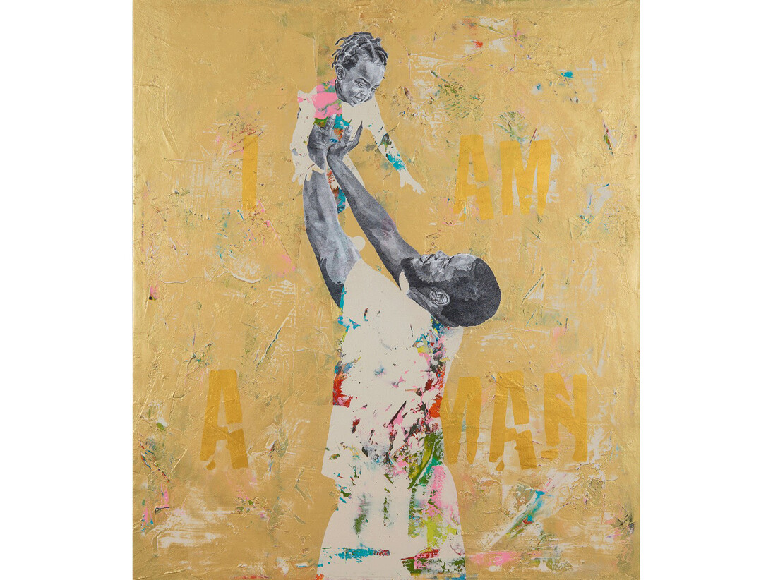 Jerome Soimaud, I AM A MAN, acrylic & graphite, 80 x 70 inches, 2014. Courtesy Yeelen Gallery