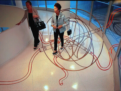 Dust Breeding 2011, Vinyl, HD camera, monitor, Dimensions variable. Installation view Solomon R. Guggenheim Museum, New York, 2016. © Ergin Çavuşoğlu. Courtesy the Solomon R. Guggenheim Museum, New York, the artist and Rampa, Istanbul