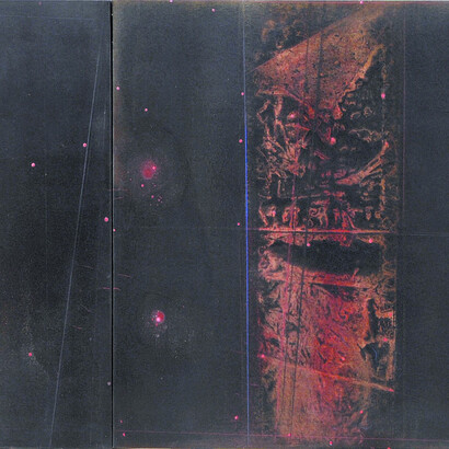 Franco Marrocco, Impronte, minaccioso, 2009, Tecnica mista su tela, 100 x 250 cm (dettaglio)