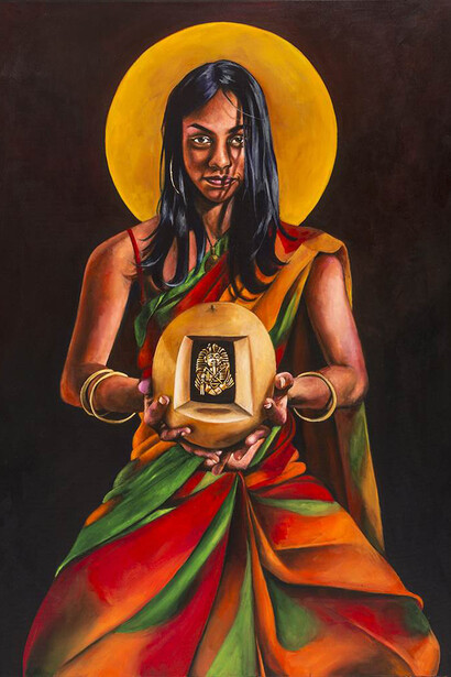 Komi Olaf, Forbidden Fruit, Acrylic on Canvas, 30" x 40"