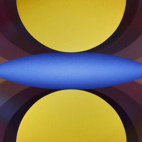 Loie Hollowell, Overview effect in yellow and blue with large mandorla, 2024. Courtesy of Pace Gallery