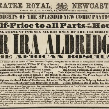 Playbill for Ira Aldridge in Othello and The Slave at the Theatre Royal, 1857