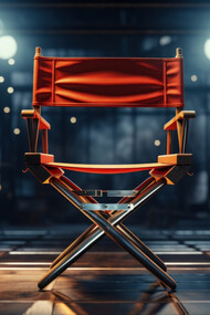 A  screening director’s chair representing the film industry 