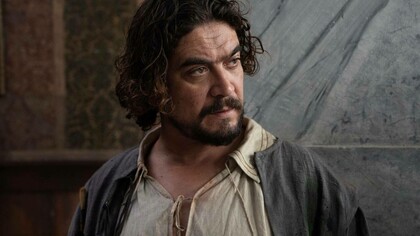 The lead actor, Riccardo Scarmarcio, in a scene from Caravaggio's Shadow (2022)