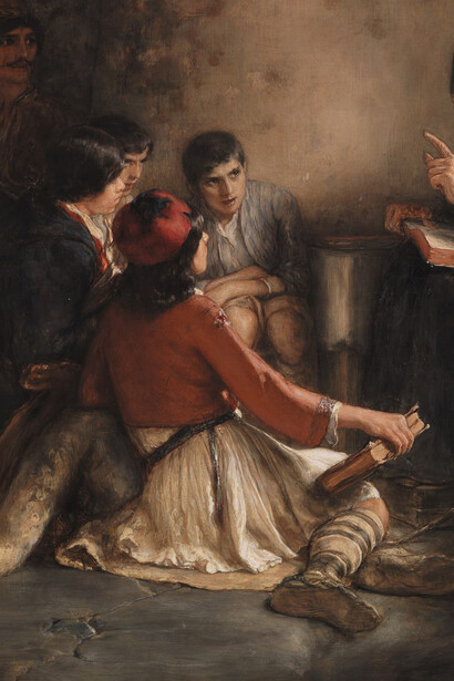 Nikolaos Gyzis, La escuela subterránea, entre 1885 y 1886 (detalle). El diálogo con otros, incluso con quienes piensan distinto, enriquece la comprensión del mundo y fortalece nuestras propias ideas