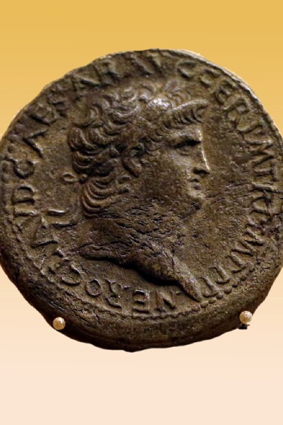 Moneta in ottone con testa di Nerone, 60 d.C. ca.