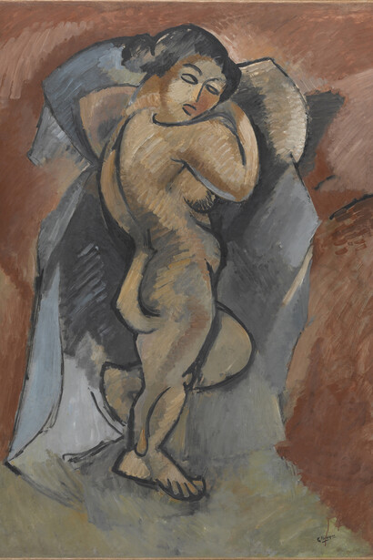 Large Nude (Grand Nu), winter 1907–june 1908, Oil on canvas, 140 x 100 cm, Centre Pompidou, Musée national d'art moderne, Paris. Gift Alex Maguy Glass, 2002, Georges Braque © VEGAP, Bilbao, 2014, Photo © Georges Meguerditchian - Centre Pompidou, MNAM-CCI/Dist. RMN-GP