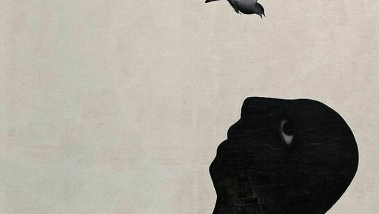 Sadik Alfraji 'Once I Could Fly' 250 x 150 cm, Indian Ink, Charcoal, Gel on Rice, Chinese & Printed Paper on Canvas 2012