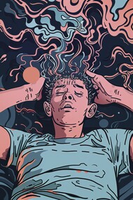 Digital art–style illustration depicting mental health struggles, overwhelm, and notification chaos