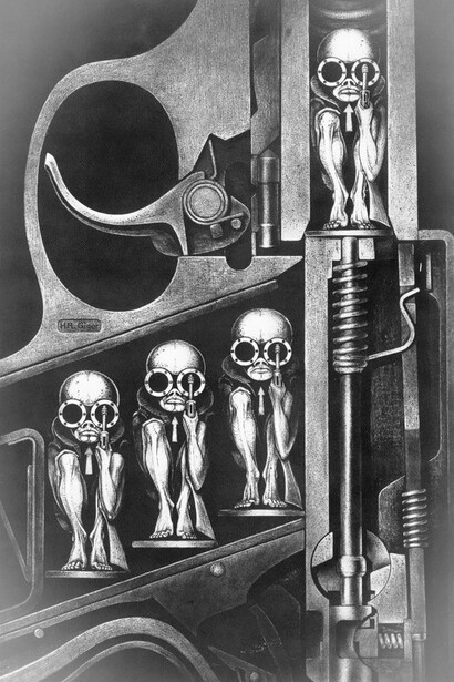 Hans Ruedi Giger, plasticien, graphiste, illustrateur, sculpteur et designer. Trois lignes rouges doivent absolument perdurer, pour que nous gardions notre dignité, nous ne devons pas abolir les trois piliers de notre humanité : le corps physique, l’individuation et le hasard