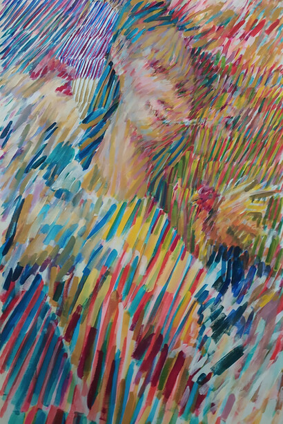 Svitlana Judith Grebenyuk, Kukareku, cm 144x66, acrilico su tela, 2021, particolare