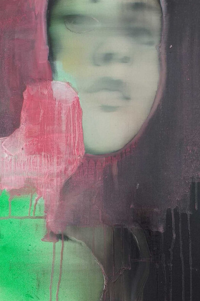 Julia Runggaldier, White and solid, olio acrilico e spray su carta telata, 2021