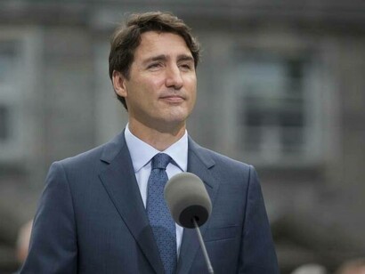 Canadian Prime Minister Justin Trudeau about to give a speech