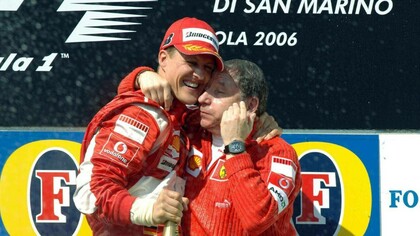 Michael Schumacher and Jean Todt celebrating at the Imola circuit in 2006 at San Marino, Italy