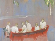 Peter Doig, Figures in Red Boat, 2005 - 2007, Oil on linen, 250 x 200 cm, DOI 55/00,  Courtesy of a private collection