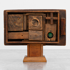 Hannelore Baron (1926–1987), Untitled (B71004), 1971, box assemblage of wood, paint, ink, and nails. Courtesy of Michael Rosenfeld Gallery LLC, New York, NY.