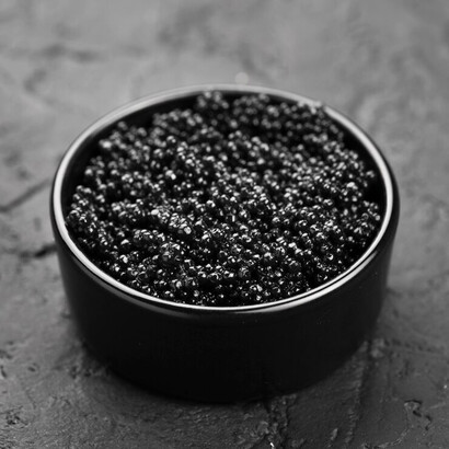 Black caviar served in a bowl