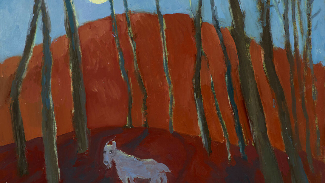 Eugenie Vronskaya, Woodland Creature and the Moon, oil on board, 13½ x 15¾ inches, 30 x 40 cms