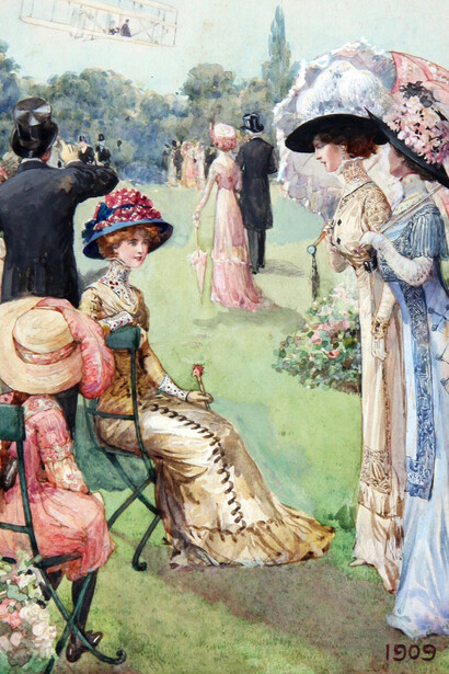 20th Century English School, The Manoevres of the Aeroplane, 1909, Courtesy of Chris Beetles Gallery, St James, London
