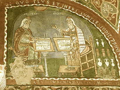 Ippocrate e Galeno in un affresco della Cripta della Cattedrale di Anagni