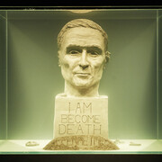 Project Arts Centre, Stéphane Béna Hanly, Length of a Legacy (Robert Oppenheimer), 2015, unfired clay,
water tank, water (Cube)