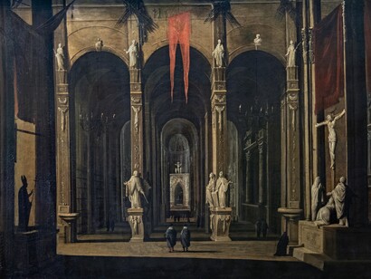 François de Nomé, "Intérieur de l'église des santi Severino e Sossio à Naples (Interno della chiesa dei santi Severino e Sossio a Napoli)", XVII secolo, collezione Motais de Narbonne, Francia
