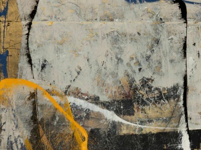 Enrique Brinkmann, Fuga del azul, 2013, oil on steel mesh, 198 x 158 cm