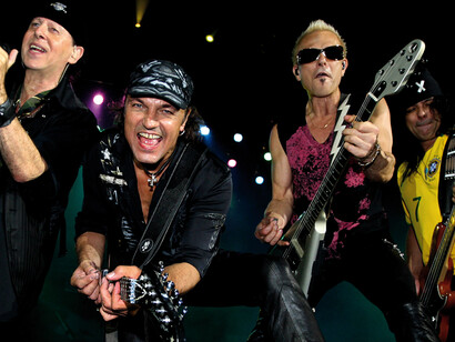 The front man Klaus Meine and the guitarists Rudolf Schenker and Matthias Jabs of the German Rock band Scorpions