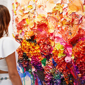 Girl views Zhuang Hong Yi’s Spring Blossom (2020) as HOFA Gallery & ARTCELS prepare to launch 'XXI' exhibition in Mykonos (Stathis Bouzoukas / HOFA Gallery)