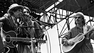   Bob Dylan, Joan Baez and Santana playing at Einmalige Union in Hamburg, Germany